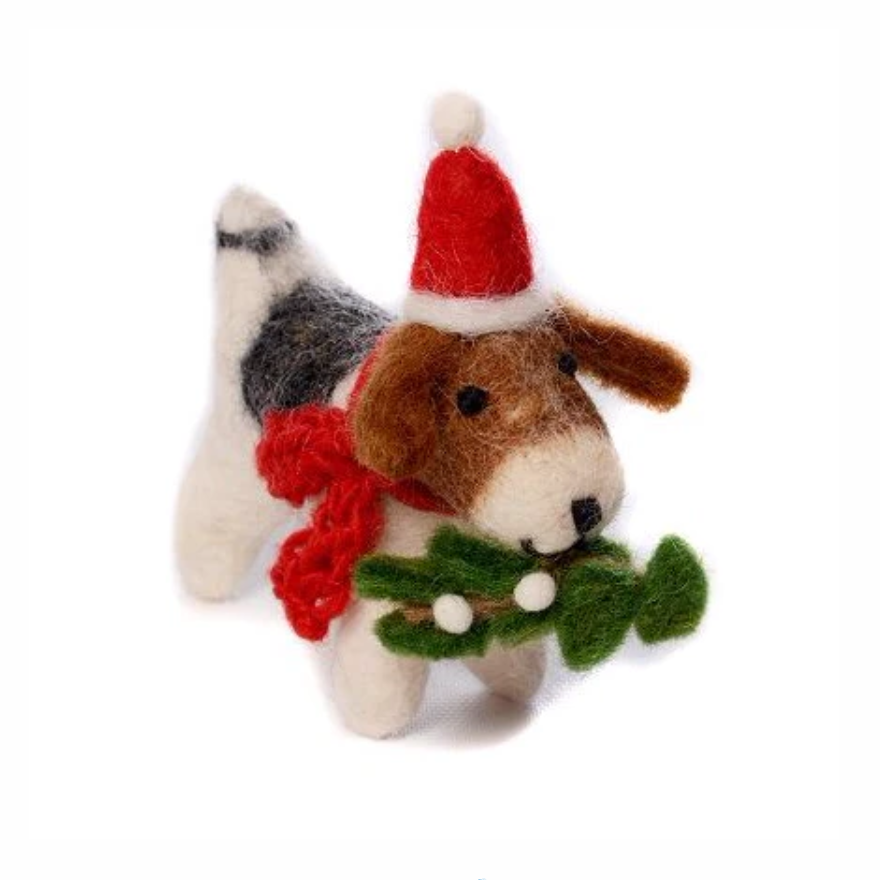 Amica Felt Fox Terrier with Mistletoe