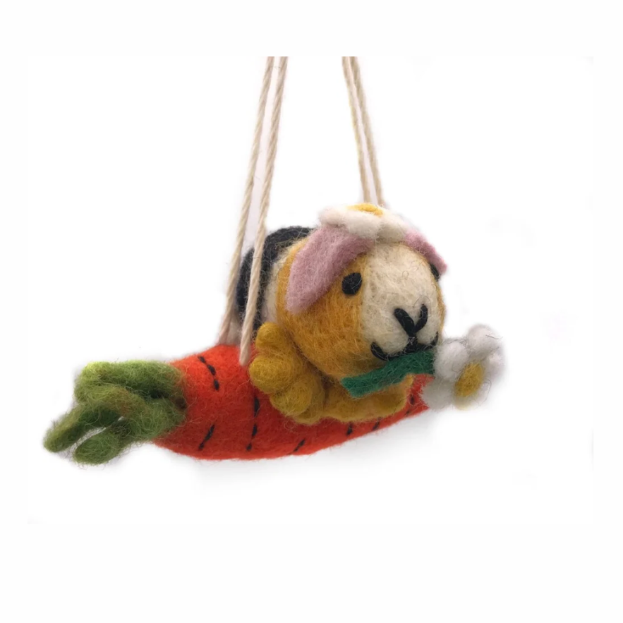 Amica Felt Guinea Pig On a Carrot Swing