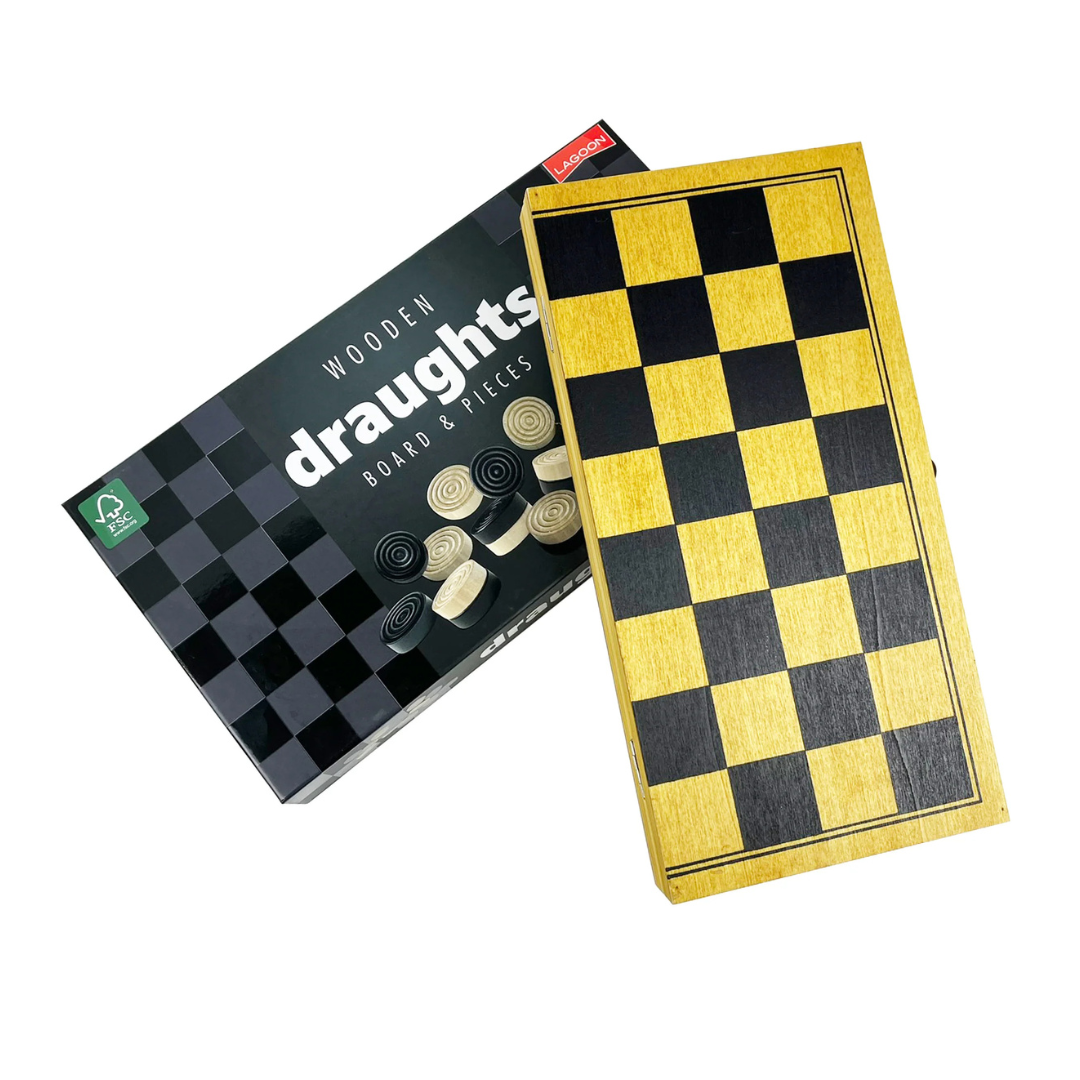 Lagoon Wooden Draughts Board & Pieces