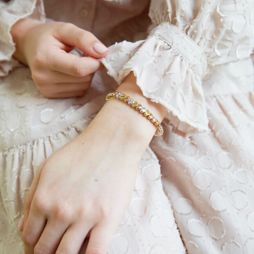 Lisa Angel Beaded Hearts Bracelet In Silver Rose Gold