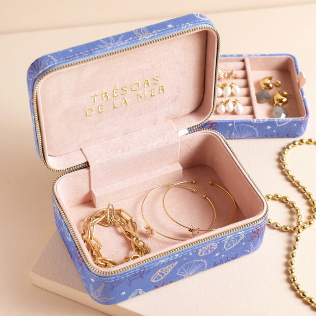 Lisa Angel Travel Jewellery Case Shells in Blue - Tresors de la Mer