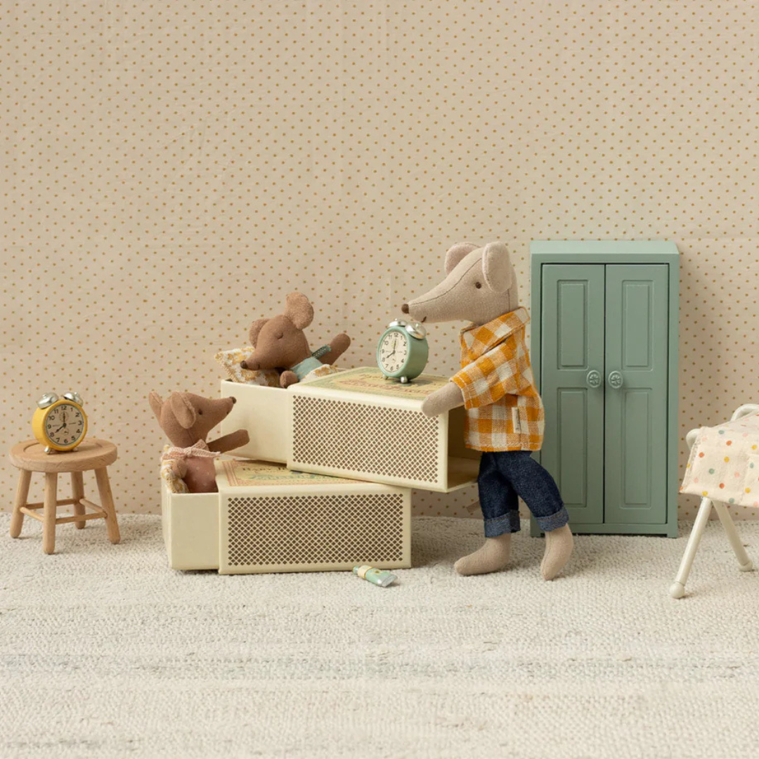 Maileg Sleepy Wakey Baby Mouse In A Matchbox