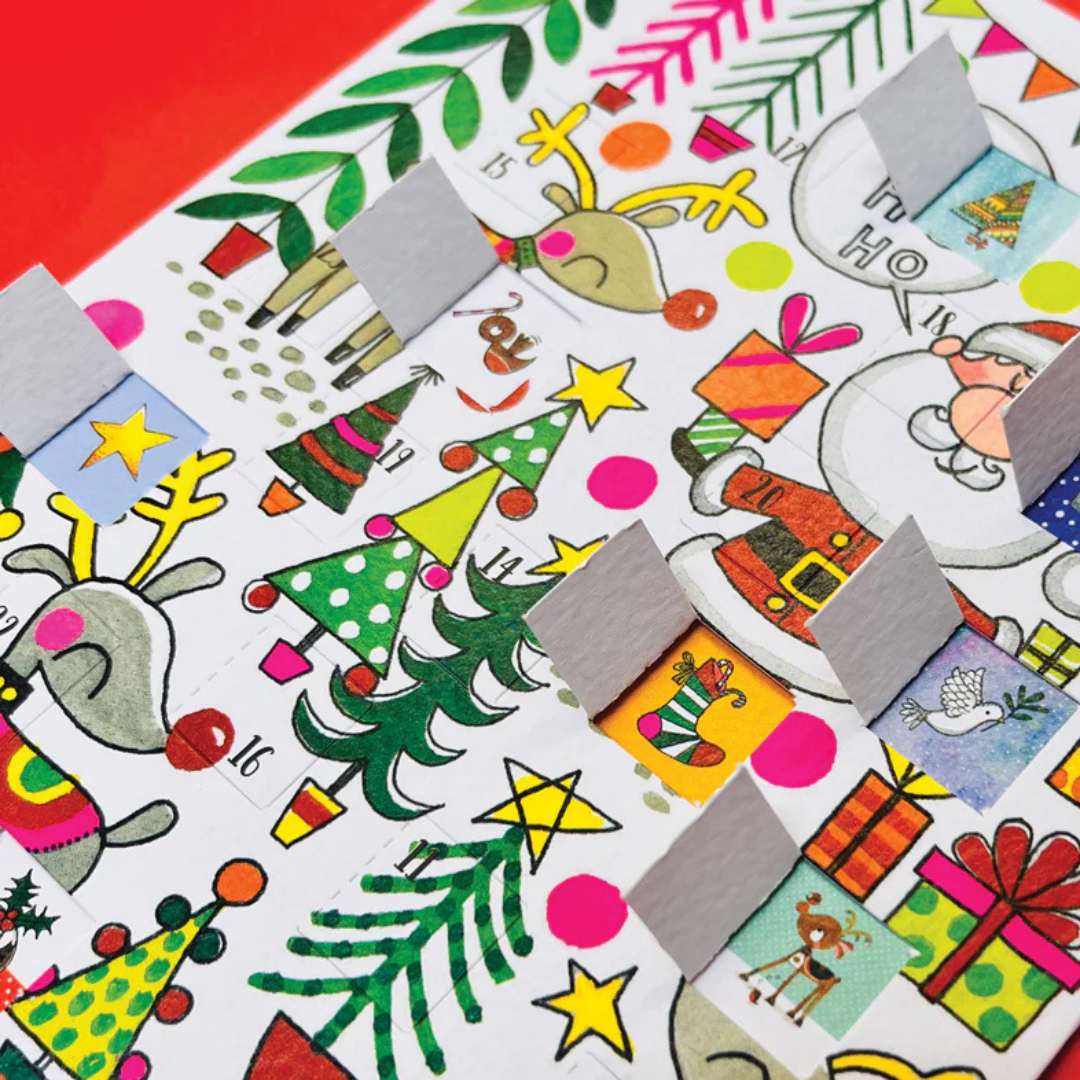 Rachel Ellen Advent Calendar Card Santa, Reindeer And Trees