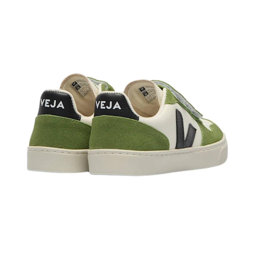 Veja Small V-10 Leather Shoe CV0521506C — Pure Black/Kiwi