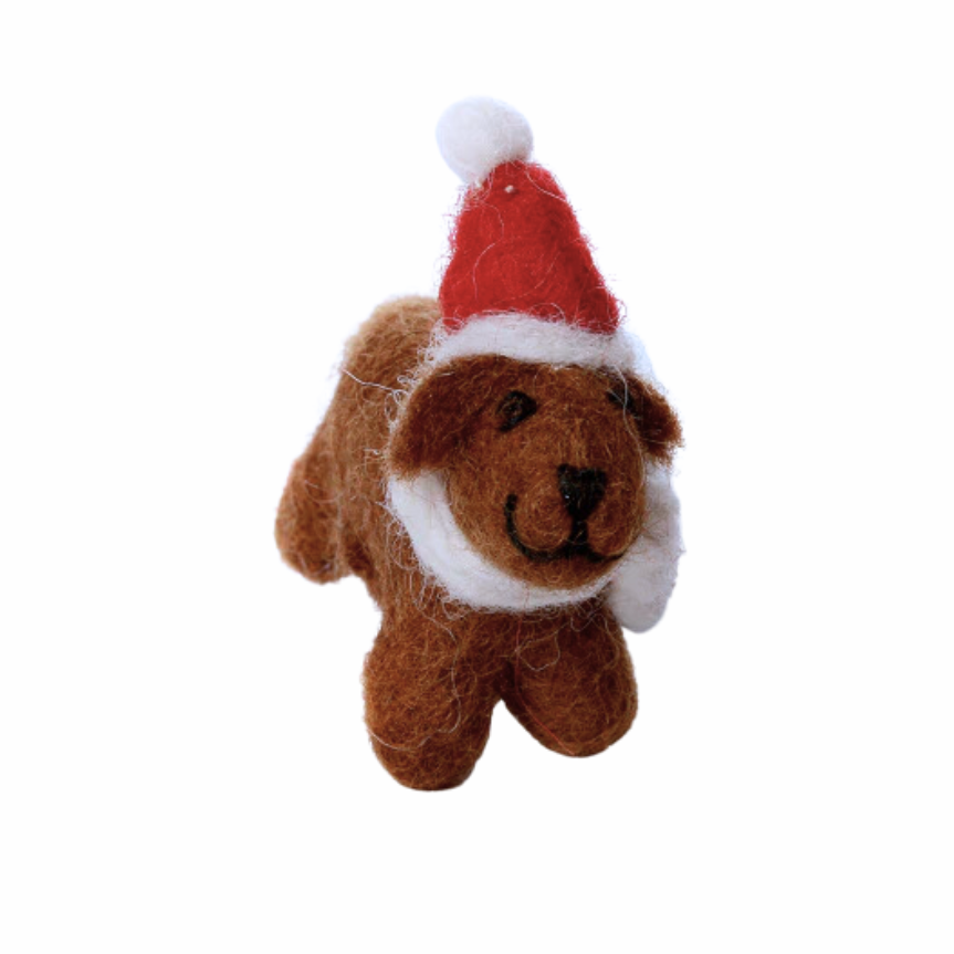 Amica Felt Mini Chocolate Labrador With Hat And Scarf