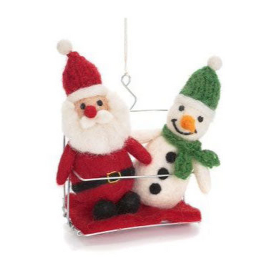 Amica Santa & Snowman In Ski Chair Lift