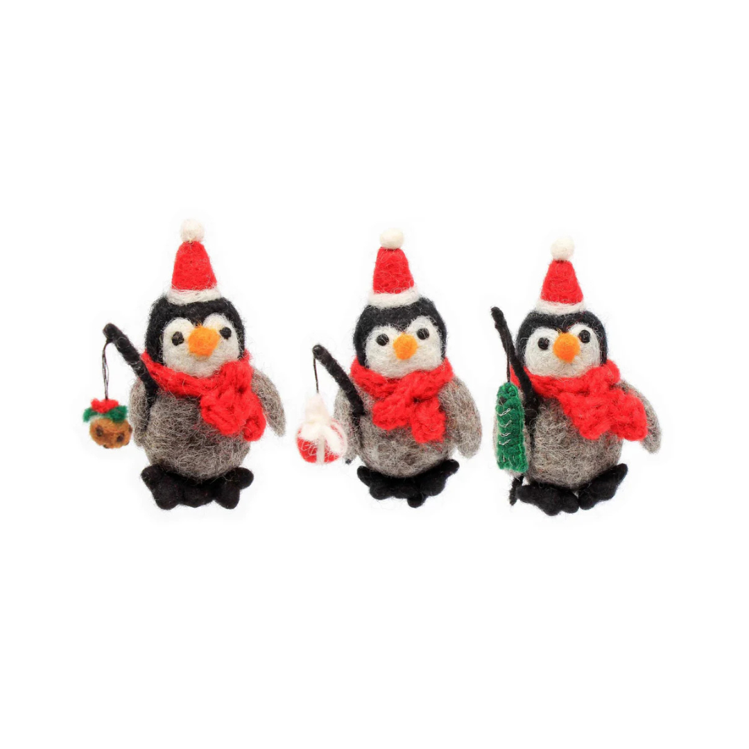 Amica Penguin Fishing Trio with Christmas Pudding, Present & Fish