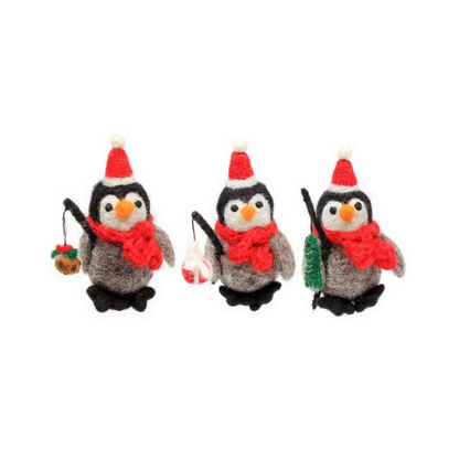 Amica Penguin Fishing Trio with Christmas Pudding, Present & Fish
