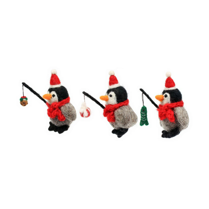 Amica Penguin Fishing Trio with Christmas Pudding, Present & Fish