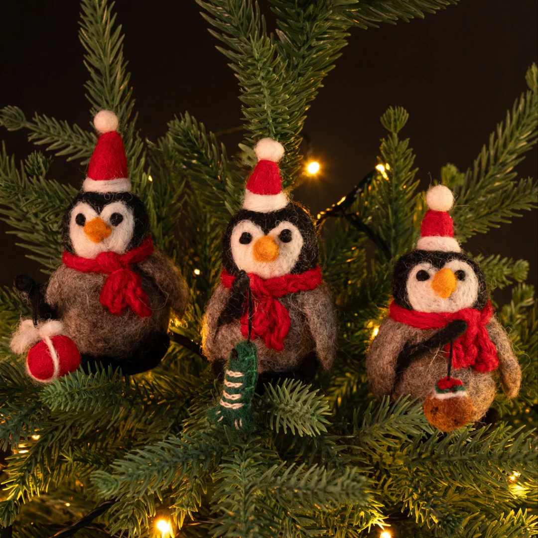 Amica Penguin Fishing Trio with Christmas Pudding, Present & Fish