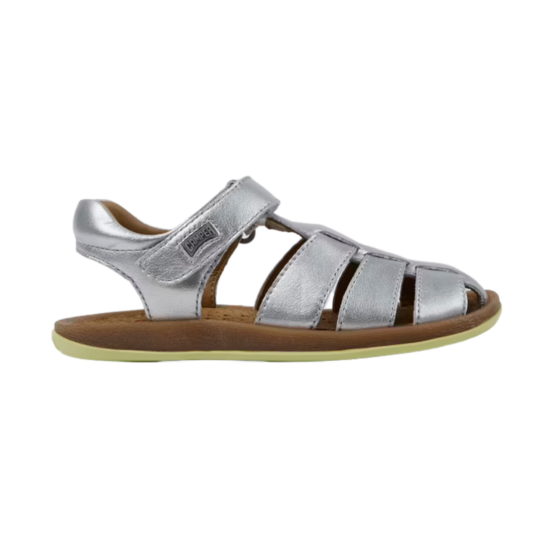 Camper Bicho Leather Closed Sandal — Silver