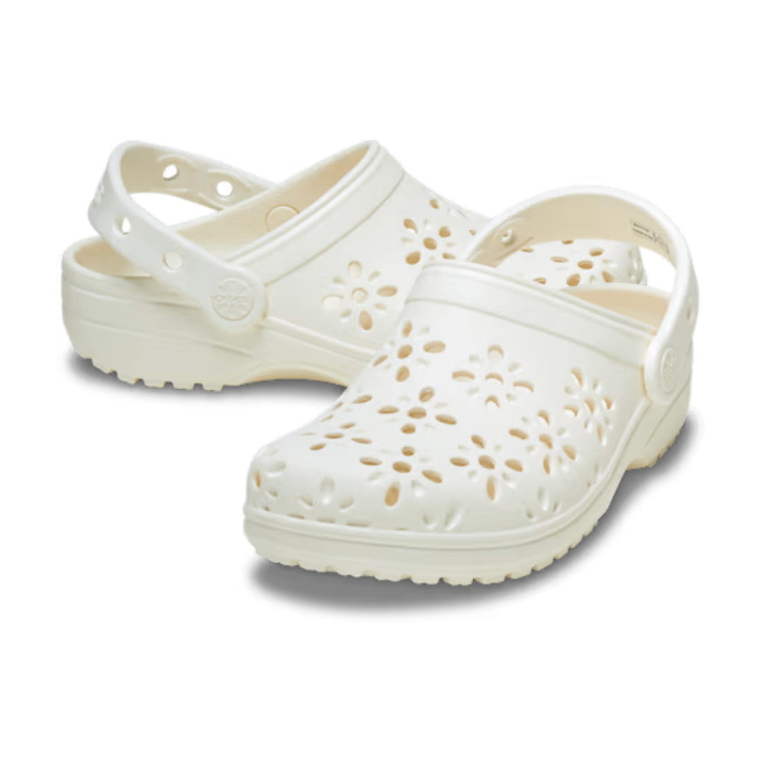 Crocs Toddler Classic Floral Cut Out Clog — Chalk