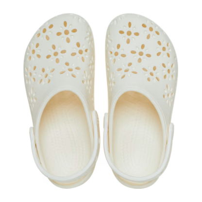 Crocs Toddler Classic Floral Cut Out Clog — Chalk