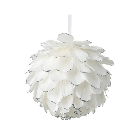 Heaven Sends Large White Fluffy Bauble - Silver Tipped