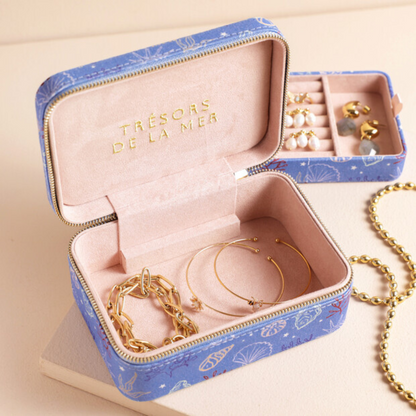 Lisa Angel Travel Jewellery Case Shells in Blue - Tresors de la Mer