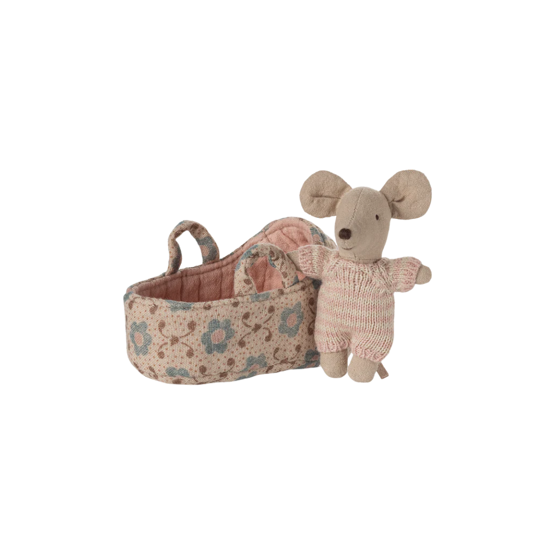 Maileg Baby Mouse In Carry Cot