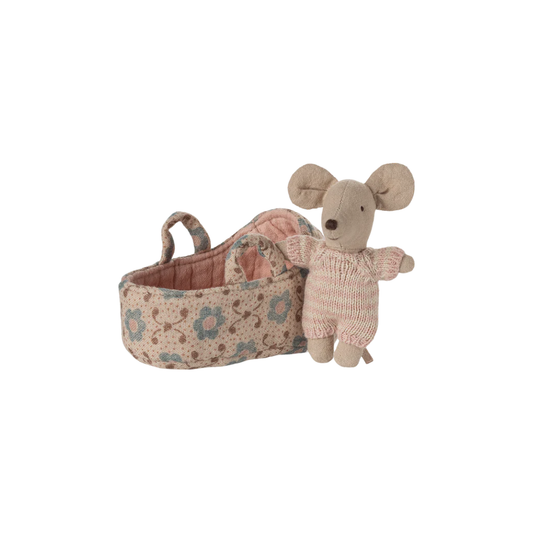 Maileg Baby Mouse In Carry Cot Rose