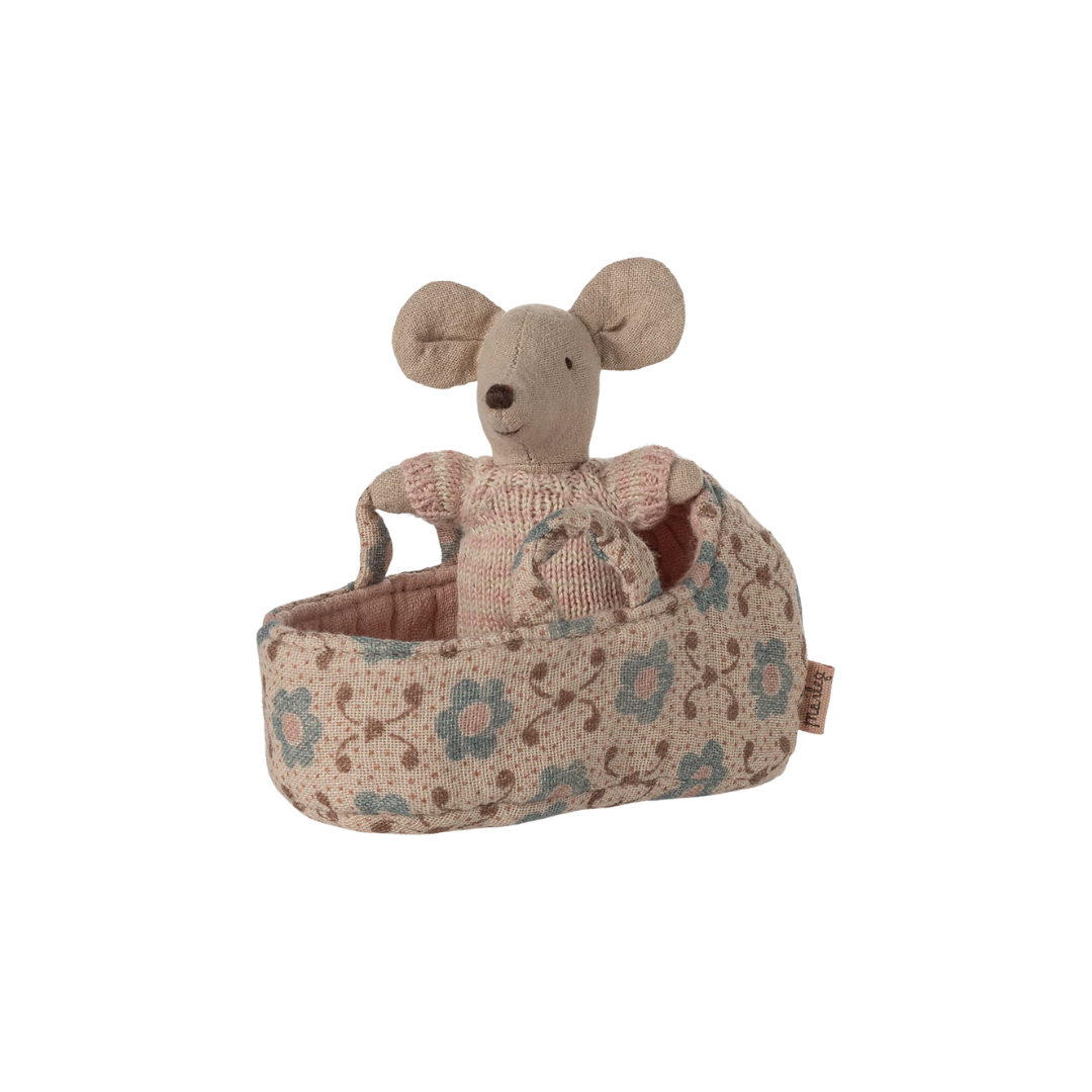 Maileg Baby Mouse In Carry Cot