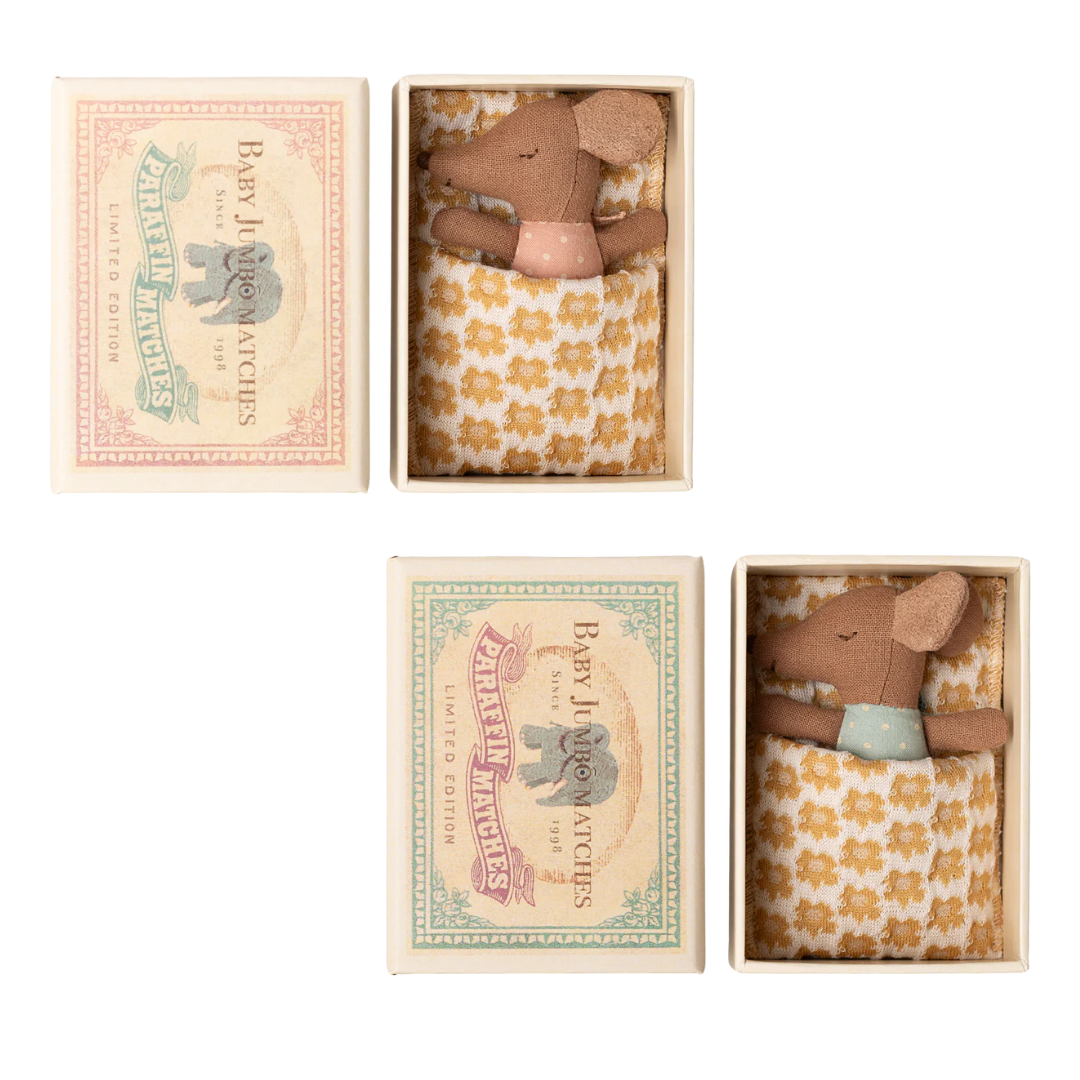 Maileg Sleepy Wakey Baby Mouse In A Matchbox