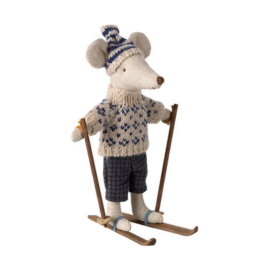 Maileg Winter Mouse  w. Ski Set - Dad  - Blue