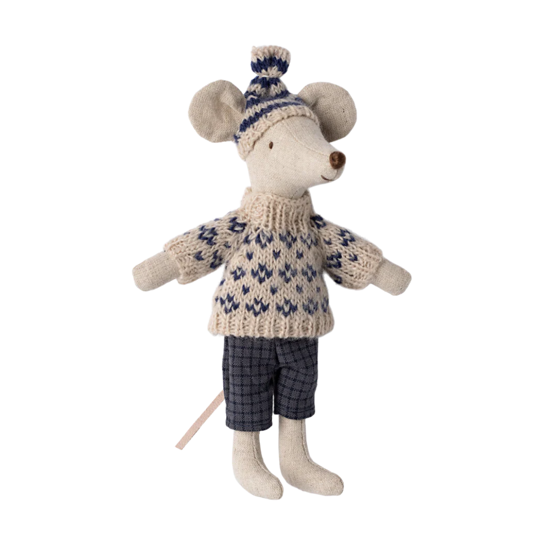 Maileg Winter Mouse  w. Ski Set - Dad  - Blue