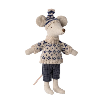 Maileg Winter Mouse  w. Ski Set - Dad  - Blue