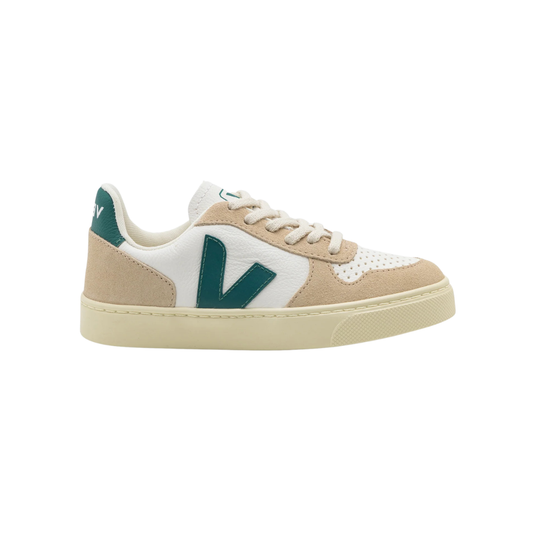 Veja Small V-10 Laces Leather Shoe CX0520619C — Extra White/Brittany Almond